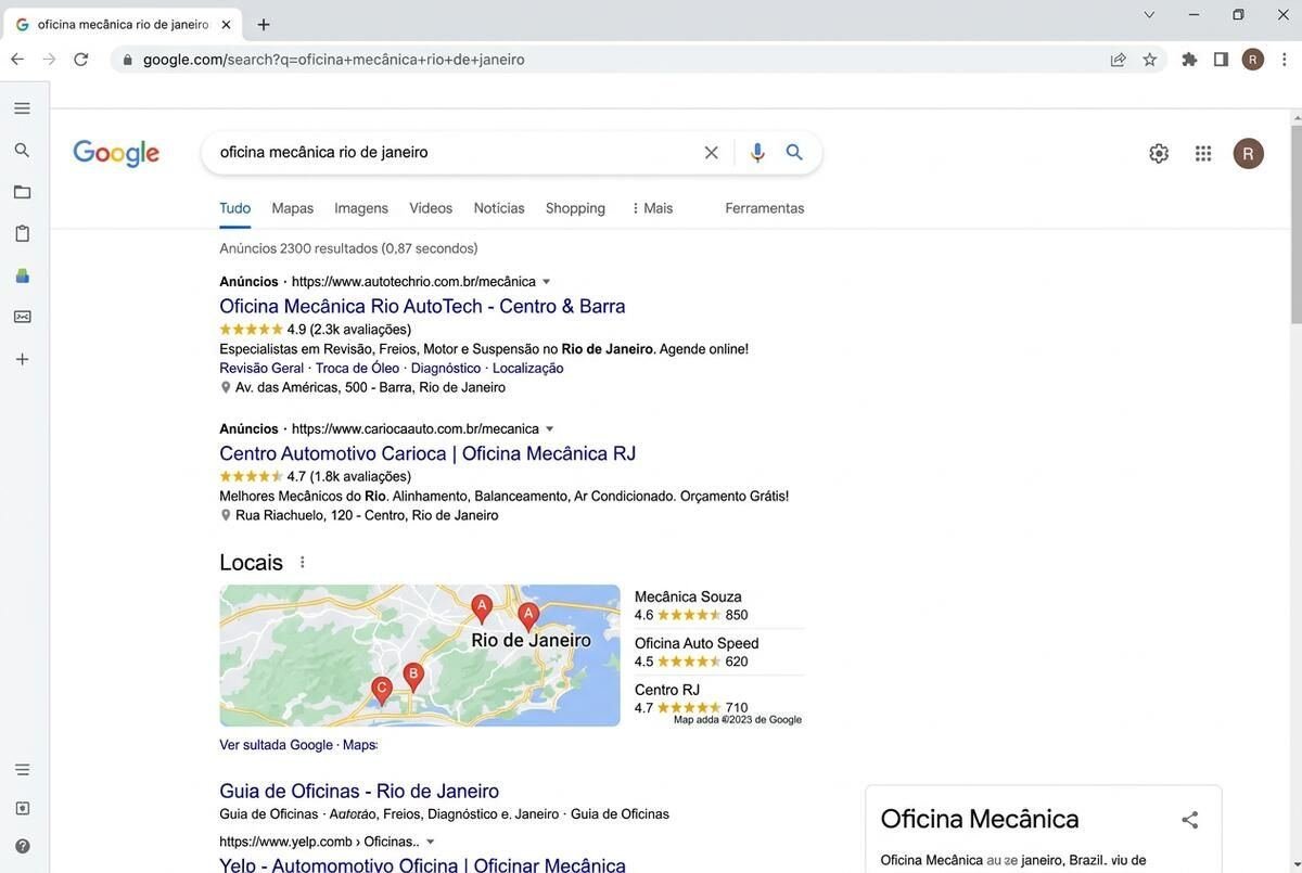 Exemplo de anúncios Google para oficinas mecânicas