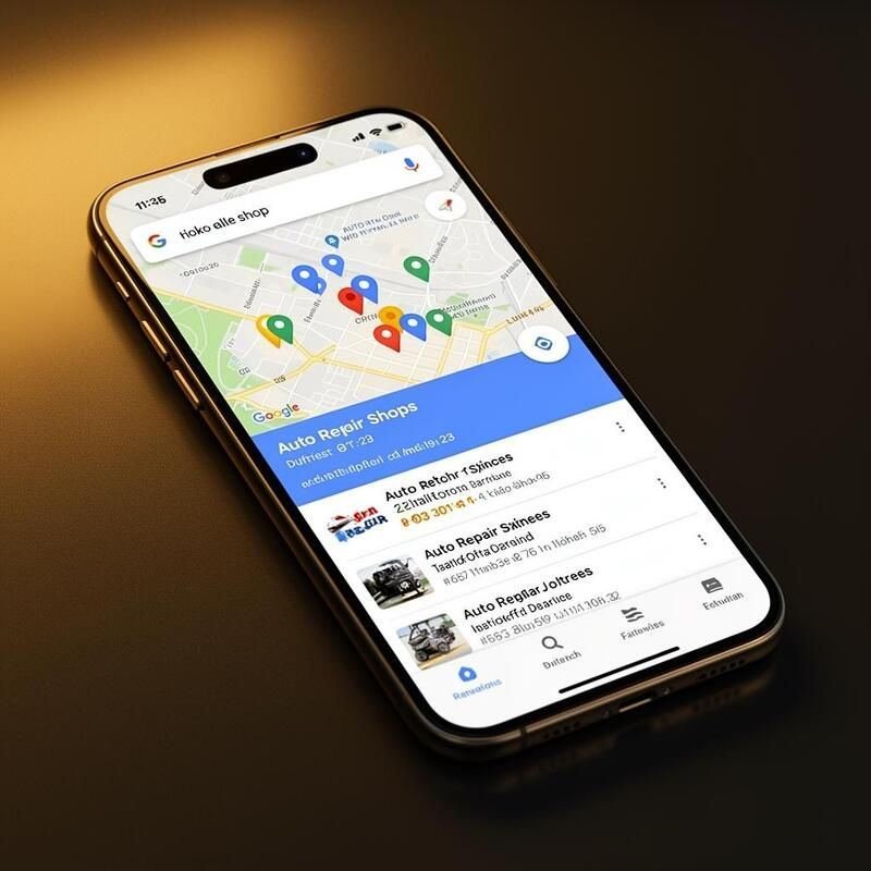 Google Maps mostrando oficinas mecânicas