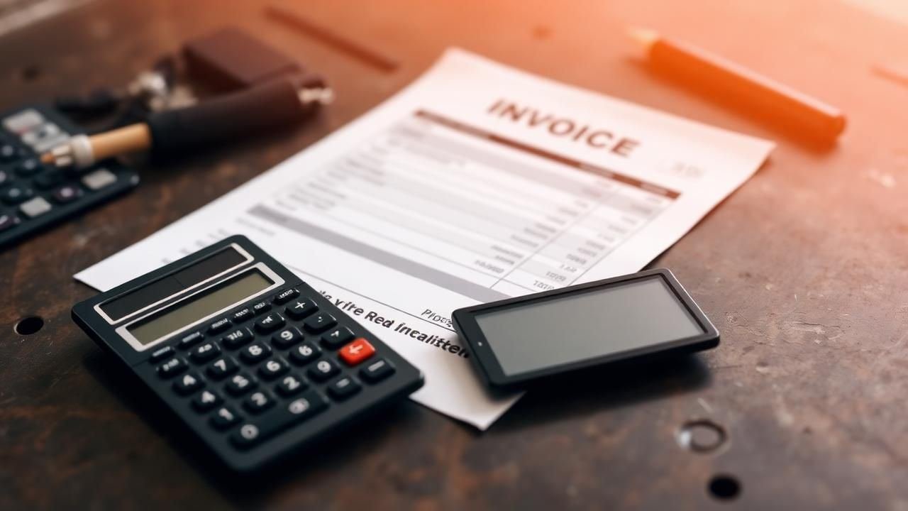Calculadora ao lado de nota fiscal de serviço automotivo